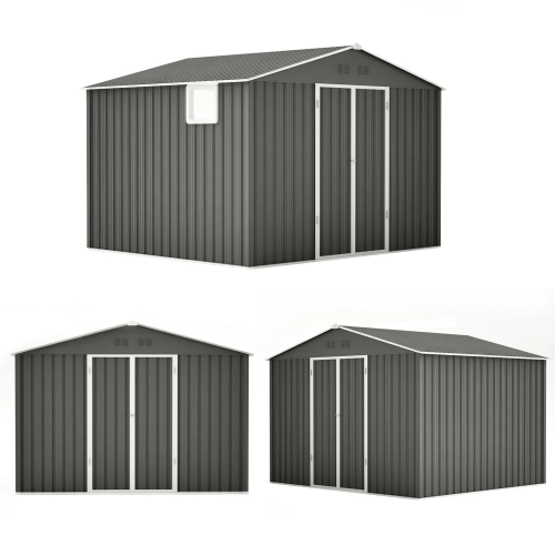 Domek narzędziowy metalowy NORDVIC 283x251 cm - Ocynkowany, Dwuspadowy Dach, Wentylacja, Light Grey